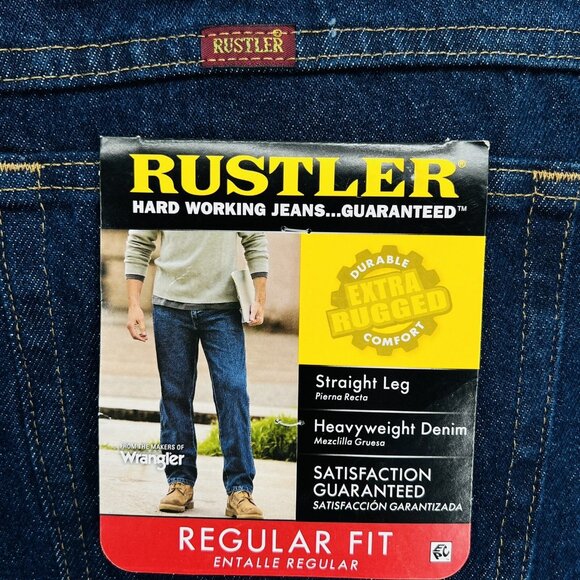 NEW Rustler Men’s Heavyweight Denim Jeans 40X30 Regular Fit Straight Leg Navy - Picture 8 of 11